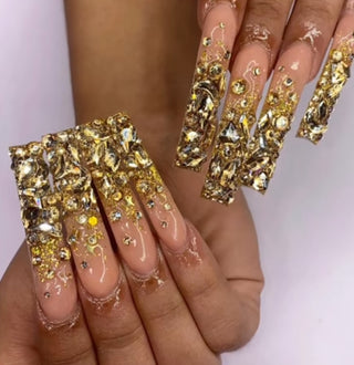 Nude Gold Rhinestone Bling XL Nails