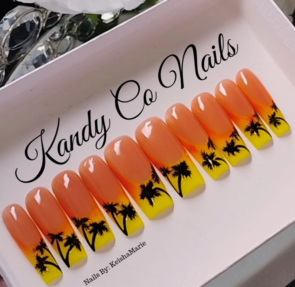 Sunset Palm Trees Press on Nail Set Kandy Co Nails