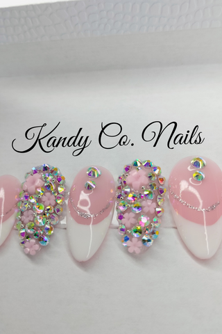 Short Pink Stiletto French Tip Press-On Nails | Reusable Acrylic Nails | Elegant Pink & White French Tips | Ready-to-Wear Nails | DIY Nail Art | Kandy Co. Nails