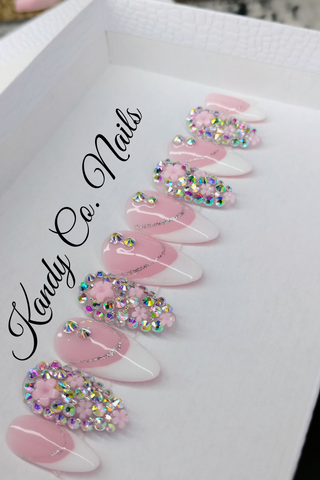 Short Pink Stiletto French Tip Press-On Nails | Reusable Acrylic Nails | Elegant Pink & White French Tips | Ready-to-Wear Nails | DIY Nail Art | Kandy Co. Nails