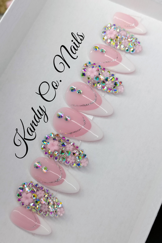 Short Pink Stiletto French Tip Press-On Nails | Reusable Acrylic Nails | Elegant Pink & White French Tips | Ready-to-Wear Nails | DIY Nail Art | Kandy Co. Nails