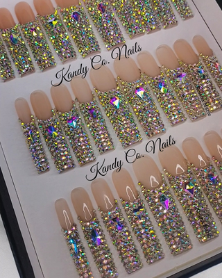 AB Rhinestone Bling Press On Nails Set