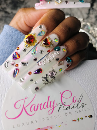 Milky White Y2K 3D Bling Out Press On Nail Set