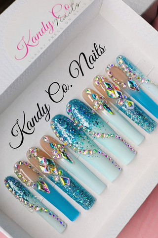 Blue Glitter Nails