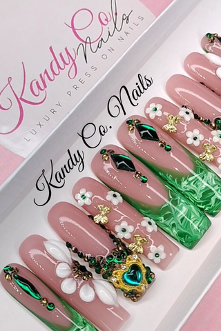 Acrylic Green French Tip Press-On Nails | Reusable & Long-Lasting Nails