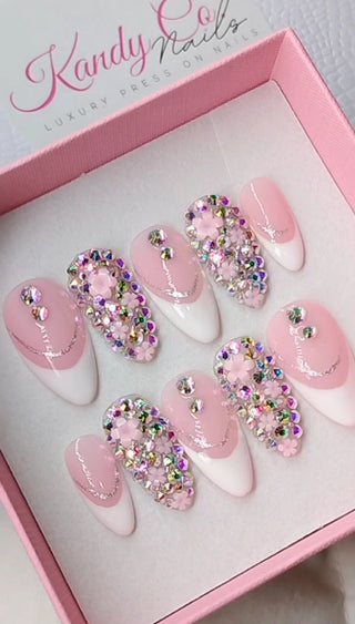 Short Pink Stiletto French Tip Press-On Nails | Reusable Acrylic Nails | Elegant Pink & White French Tips | Ready-to-Wear Nails | DIY Nail Art | Kandy Co. Nails