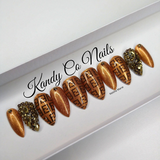 Brown Stiletto Bling Press On Nails