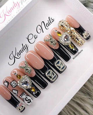 Black & Nude Money Bunny Bling Press On Nails