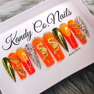 Orange & Gold Dragon Press On Nails