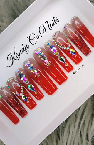 Red & Nude Bling Press On Nails