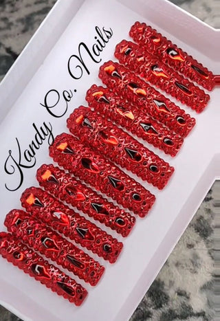 Red Bling Rhinestone Nails