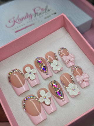 Short Pink French Tip Press-On Nails | Reusable Acrylic Nails | Elegant Pink & Nude Nails