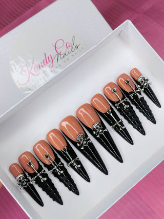 Stiletto Luxurious Black Croc Press On Nail Set