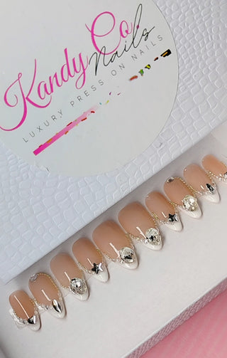 Short Almond Bling French Tip Press On Nails