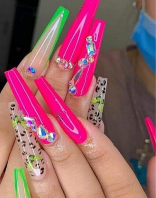 Neon Green and Pink Leopard Press On Nail Set
